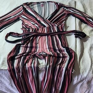 No Boundaries Pink and Black Striped Jumpsuit